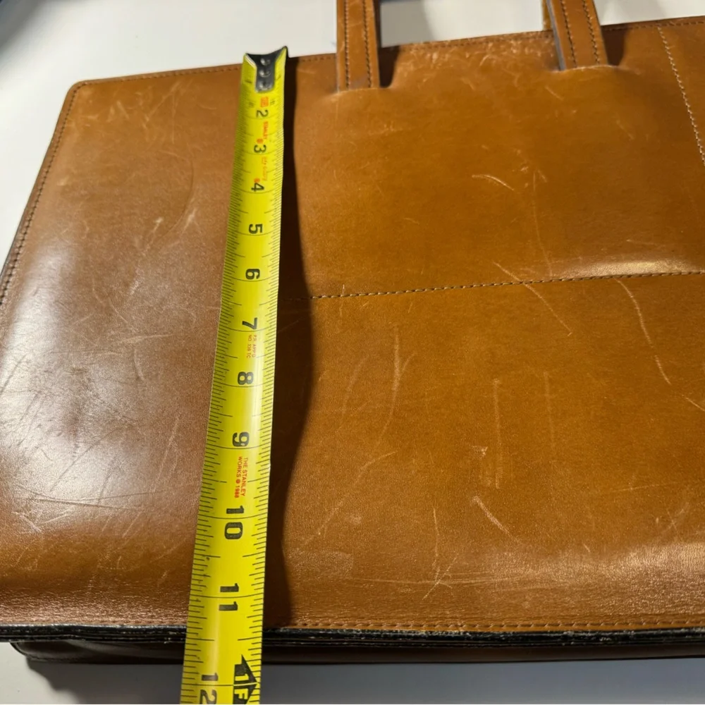 Vintage Aged Worn Brown Leather Expandable Lawyer Men's Briefcase
